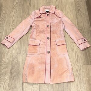 Coach Y2K Trench Coat Turnlock Pink Satin Leather Trim Womens Size 2 FLAWS